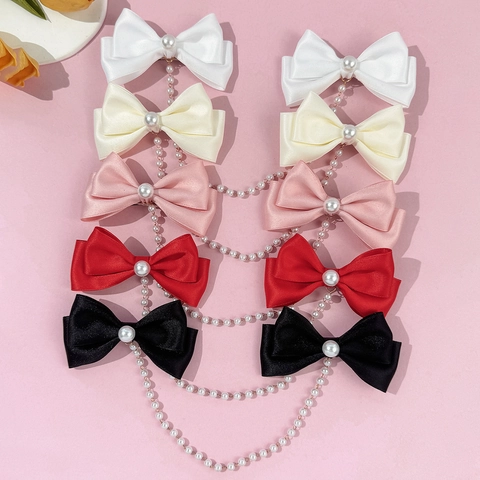 Pinza para el Pelo con Lazo Dulce Estilo Coreano con Borla de Perlas Artificiales Horquilla de Cinta Elegante Princesa para Mujer