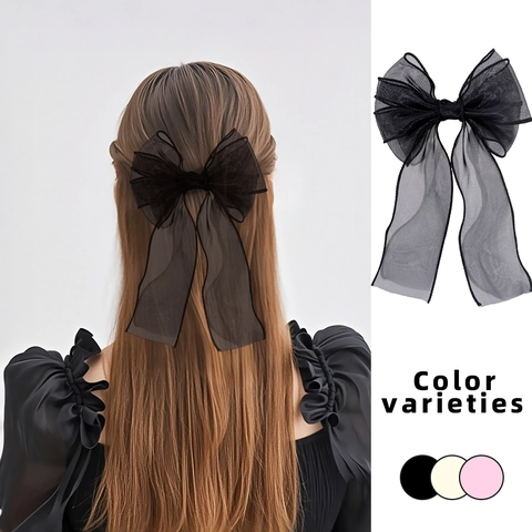 Élégante Grande Pince à Cheveux Nœud en Maille pour Femmes Accessoires de Cheveux en Ruban d'Organza Pince à Ressort Style Français Fait à la Main
