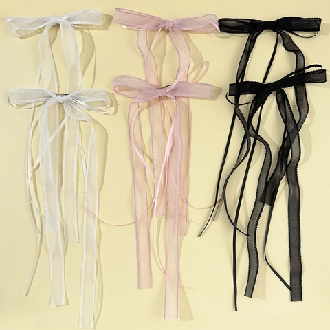 Pinza para el Cabello Lazo Cinta Larga Malla Dulce Pinza de Cocodrilo Elegante Accesorio para el Cabello de Princesa Mujer