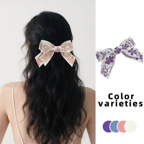 Vintage Etnische Geborduurde Bloem Strik Haarspeld Voor Dames Stof Jacquard Vlinder Veer Clip Elegante Haaraccessoires