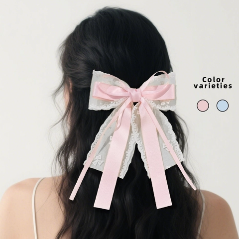 Elegante Pinza para el Pelo Francesa con Lazo de Encaje y Cintas de Satén Largas Accesorios para el Cabello para Mujer