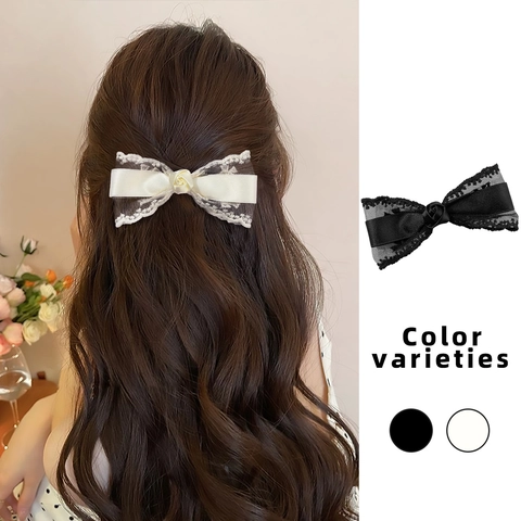 Vintage Spitze Schleife Haarspange Für Damen Französisch Mori Girl Stil Rose Satin Entenschnabelklemme Sweet Lolita Kopfschmuck