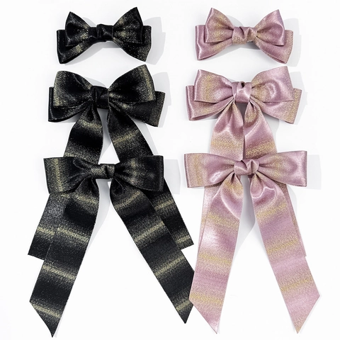 Elegante Glinsterende Lint Strik Haarspeld Voor Dames Glanzende Glitter Haarnaald Lange Staart Veerclip Bruiloft Feest Accessoires