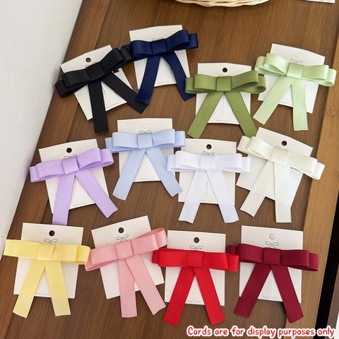Sweet Balletcore Ribbon Bow Hair Clip Long Streamer Duckbill Clip Elegant Solid Color Hair Accessories For Women Girls