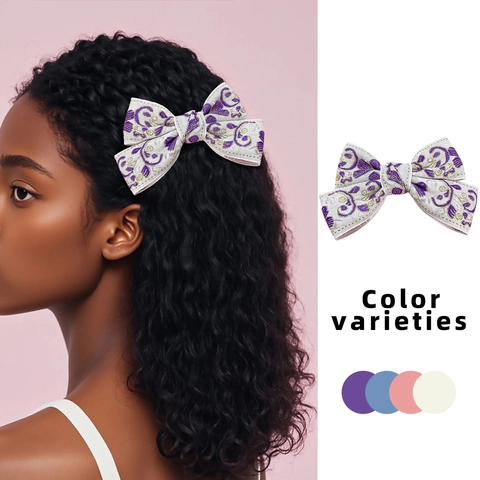 Pince à Cheveux Nœud Doux Style Coréen Broderie d'Or Motif Floral Jacquard Fait à la Main Rétro Élégant Accessoire Femme