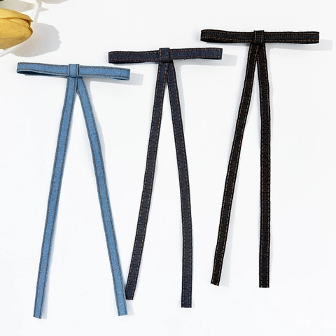 Pince à Cheveux Nœud en Denim Style Coréen pour Femmes Simple Polyvalent Doux Ruban Long Épingle à Cheveux Accessoire de Mode