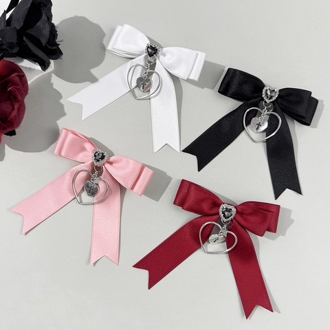 Fermaglio per Capelli Fiocco di Raso Gotico Con Ciondolo a Croce Cuore Strass Stile Punk Scuro Nastro per Capelli Donna