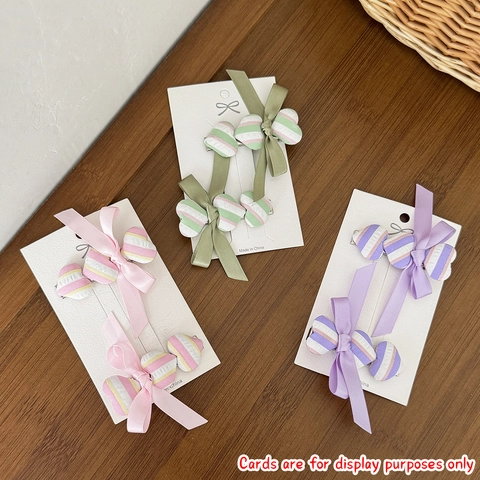 Ballet Style Sweet Bow Heart Hair Clip Korean Ins Striped Ribbon Hairpin Cute Aesthetic Side Clip Hair Accessories For Girls