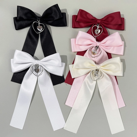 Cooler INS Stil Satin Schleife Haarklammer Mit Herz Kreuz Metall Anhänger Vintage Süße Band Haarnadel Für Damen Haarschmuck