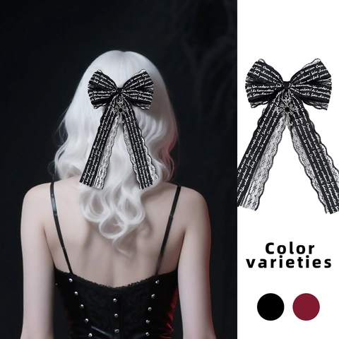 Fermaglio Capelli Fiocco Pizzo Gothic Con Ciondolo Croce Nastro Lettera Stampata Lolita Accessorio Capelli Donna Style