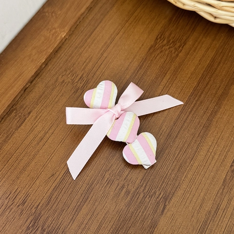 Ballet Style Sweet Bow Heart Hair Clip Korean Ins Striped Ribbon Hairpin Cute Aesthetic Side Clip Hair Accessories For Girls