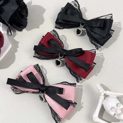 Gothic Lolita Kant Strik Haarspeld Met Strass Harthanger Donkere Stijl Satijn Lint Haarklem Accessoires Voor Dames