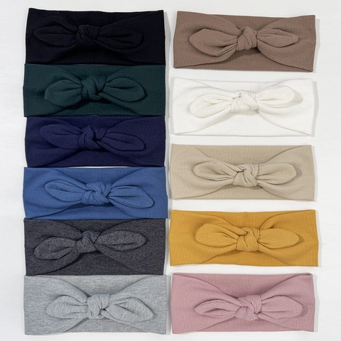 Diadema con Lazo de Oreja de Conejo de Mezcla de Algodón de Punto Acanalado para Mujer Banda Elástica para Yoga Deportes Fitness