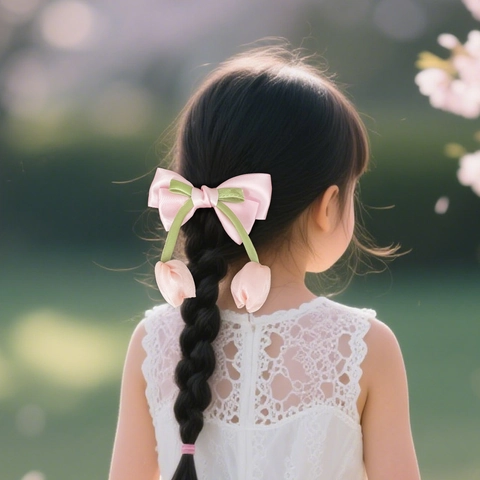 Korean Style Sweet Tulip Flower Bow Hair Clip Satin Ribbon Butterfly Hairpin For Women Girls Cute Floral Hair Accessories