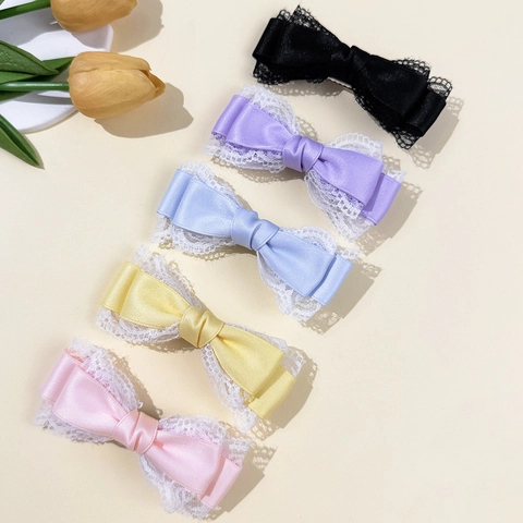 Pince à Cheveux Nœud en Dentelle Douce Style Coréen Élégant Ruban en Satin Pince Latérale Accessoire de Coiffure pour Femmes Filles