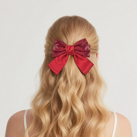 Barrette À Cheveux Rouge Avec Nœud De Noël Pour Femmes Doux Nœud Papillon Pince Croco Avec Strass Élégants Accessoires Cheveux Style Coréen