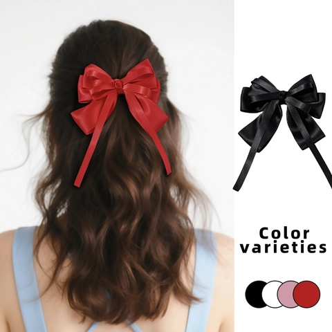Zoete Satijnen Strik Haarclip Met Lange Streamers Lint Haarpeld Voor Vrouwen Meisjes Dagelijks Daten Prinses Haaraccessoires