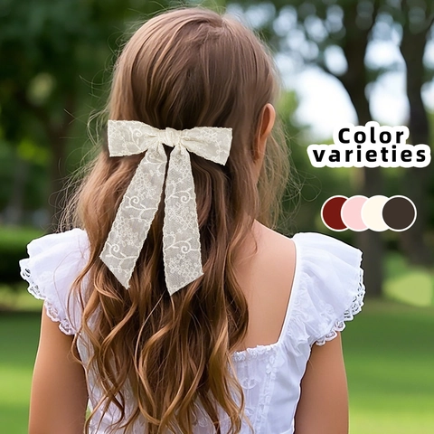 Vintage Webband Spitze Schleifen Haarspange Mit Langen Bändern Süße Blumenstickerei Haarschmuck Für Damen Mädchen Vielseitige Barrette