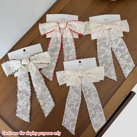 Vintage Webband Spitze Schleifen Haarspange Mit Langen Bändern Süße Blumenstickerei Haarschmuck Für Damen Mädchen Vielseitige Barrette