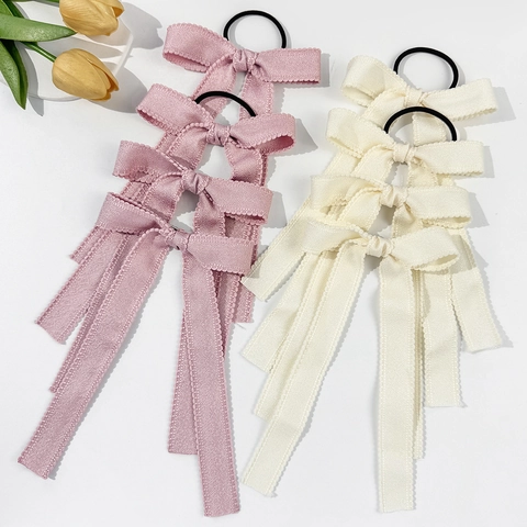 Dulces Pinzas de Pelo con Lazo de Cinta Balletcore con Ribete de Encaje Coleteros de Cinta Larga Set Hecho a Mano para Mujer