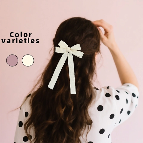 Fermaglio per Capelli con Fiocco in Stile Coreano Elegante Nastro Lungo Smerlato Lega Accessorio per Capelli Donna Gioielli