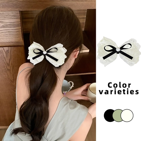 Elegante Fermaglio per Capelli con Fiocco in Pizzo per Donna Fermaglio Vintage in Nastro con Perla Artificiale Accessori
