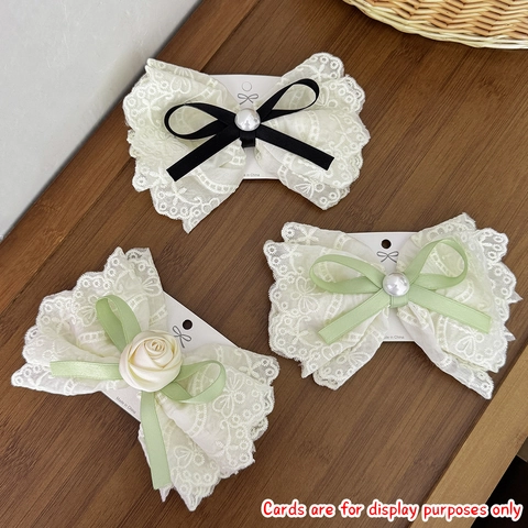 Elegante Fermaglio per Capelli con Fiocco in Pizzo per Donna Fermaglio Vintage in Nastro con Perla Artificiale Accessori