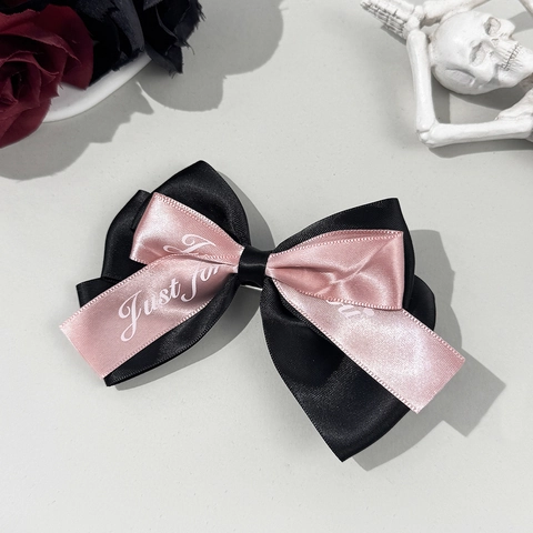 Gothic Lolita Satin Band Schleife Haarspange Für Damen Süß Cool Buchstabendruck Seitenclip Halloween Cosplay Haarschmuck