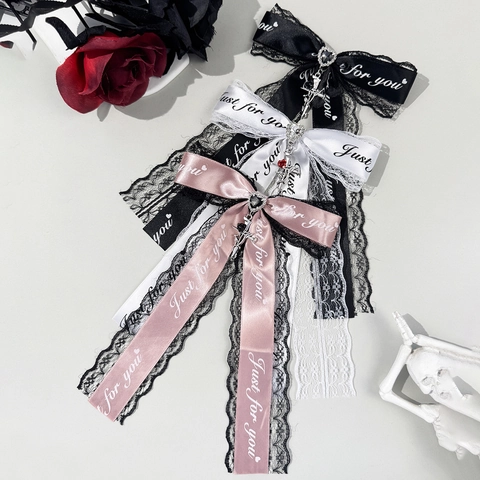 Gothic Lolita Band Schleife Haarspange Mit Spitze Kreuz Anhänger Strass Herz Buchstaben Druck Für Damen JK Haarschmuck