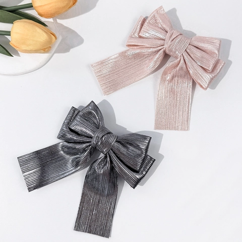 Pince à Cheveux Grand Nœud Lustre Métallique Fait à la Main Ruban Plissé Barrette Élégante Rétro Accessoire de Coiffure Femme