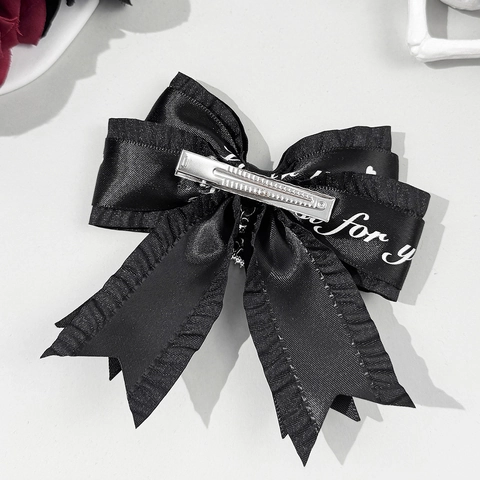 Fermaglio per Capelli Lolita Gotico a Fiocco con Cuore Fatto a Mano Nastro a Volant con Ciondolo a Cuore in Strass per Donna