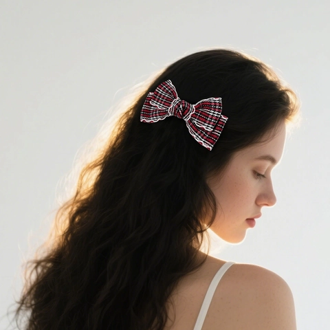 Französische Vintage Karierte Schleife Haarspange Mit Gewelltem Rand Akademie Stil Band Haarnadeln Damen Mädchen Haarschmuck
