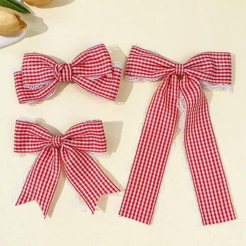 Fermagli per Capelli a Fiocco a Quadretti Rossi e Bianchi Con Bordo in Pizzo Dolce Stile Academy Forcine in Tessuto per Donna Ragazza Accessori per Capelli