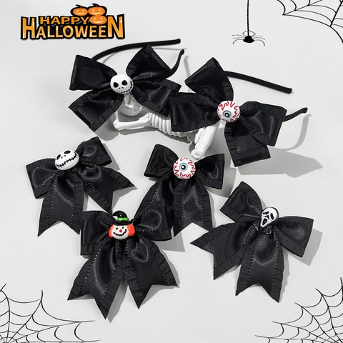 Halloween Gotico Nastro Nero Fiocco Fermaglio per Capelli Cerchietto Con Teschio Bulbo Oculare Fantasma Zucca Per Donna Ragazza Accessori Festa