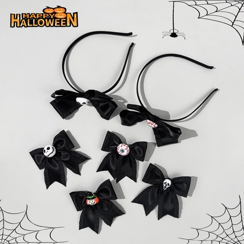 Halloween Gotico Nastro Nero Fiocco Fermaglio per Capelli Cerchietto Con Teschio Bulbo Oculare Fantasma Zucca Per Donna Ragazza Accessori Festa