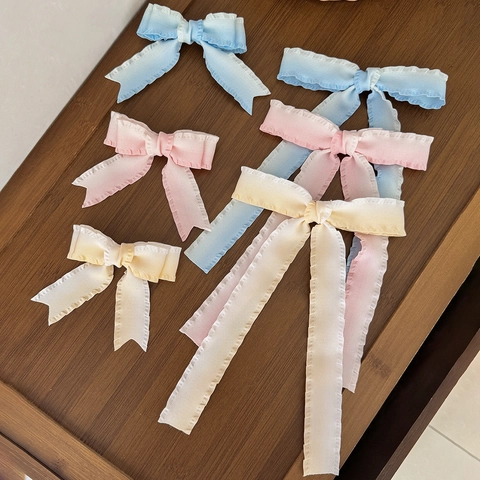 Pinza para el Cabello de Lazo de Cinta Dulce Balletcore Degradado con Volantes Pinza de Cocodrilo Hecha a Mano para Mujeres Niñas