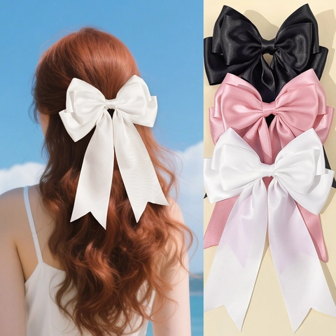 Große Satin Schleife Haarspange Für Damen Elegante Band Federclip Lange Streamer Haarnadel Französisch Stil Kopfschmuck
