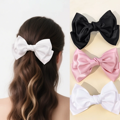 Elegant Oversized Satin Bow Hair Clip For Women French Style Large Polyester Ribbon Hairpin Sweet Princess Headwear Daily Party Hair Accessories