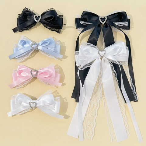 Süße Herz Spitze Schleife Haarklammer Japanische Engel Haarschmuck Fee Band Strass Schleife Haarnadel Für Damen Party Schmuck