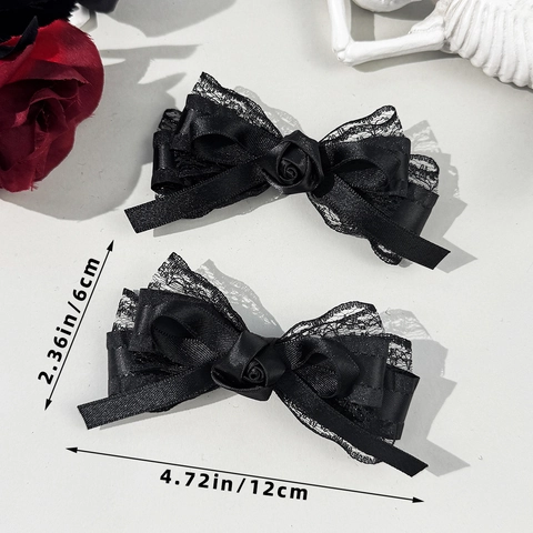 Gothic Lolita Lace Rose Bowknot Hair Clips For Women Dark Sweet Style Ribbon Handmade Retro Elegant Hair Accessories