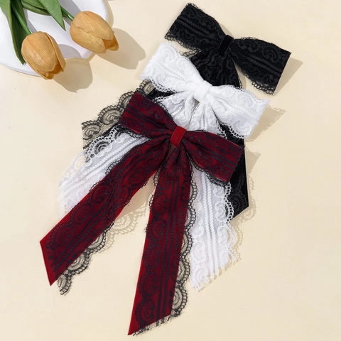 Pince à Cheveux Nœud en Velours et Dentelle Vintage Français pour Femme Barrette Nœud Papillon Élégante Accessoires Mode