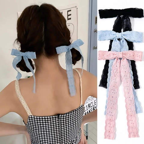 Balletcore Süße Spitze Blumen Schleife Haarspangen Mit Langem Band Für Damen Mädchen Französisch Vintage Haaraccessoires