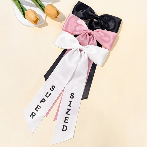 Pinza para el Cabello con Lazo de Satén Grande Con Cintas Largas Elegante Super Sized Estampado Letras para Mujeres Fiesta