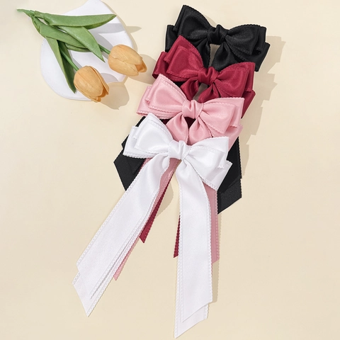 Pasador de Pelo Elegante de Satén Con Lazo y Cintas Largas Borde Festoneado Horquilla para Mujeres Niñas Dulce Princesa Accesorios para el Pelo