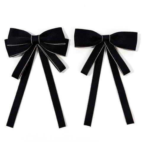 Elegante Spilla a Fiocco in Nastro Nero Con Bordo Metallico Stile Preppy Fiore da Colletto per Donna Abbigliamento Professionale