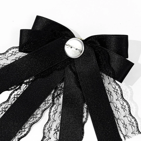 Spilla a Fiocco Vintage in Raso e Pizzo Nero per Donna Stile Preppy Sweet Cool Pendaglio di Perla Artificial Accessorio per Camicia