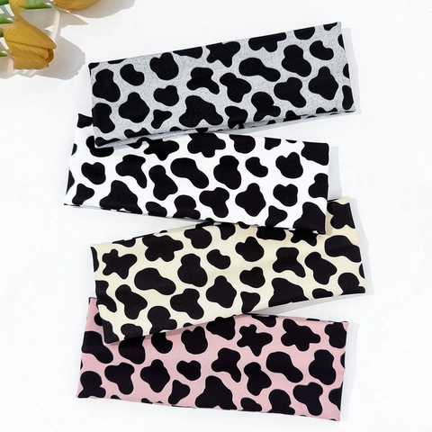 Fascia Sportiva Elastica Con Stampa Mucca Unisex Fascia Per Capelli In Maglia A Costine Assorbente Sudore Per Fitness Yoga Trucco Accessori Per Capelli