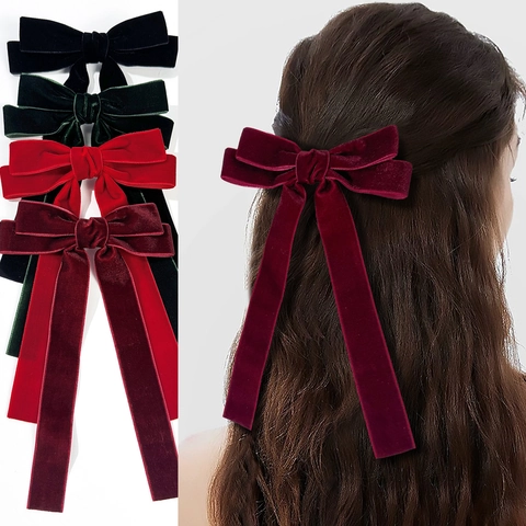 Große Samtschleife Haarspange Mit Langen Bändern Vintage Elegante Übergroße Haarnadel Haarschmuck Für Damen Hinterkopf
