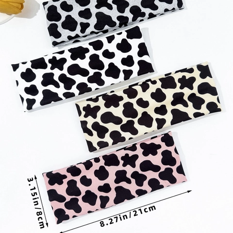Fascia Sportiva Elastica Con Stampa Mucca Unisex Fascia Per Capelli In Maglia A Costine Assorbente Sudore Per Fitness Yoga Trucco Accessori Per Capelli