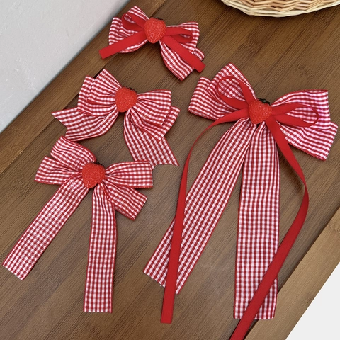 Pinza para el Pelo con Lazo de Cinta Gingham Rojo Blanco Con Decoración de Fresa 3D Dulce Lazo a Cuadros para Accesorios del Pelo Niñas